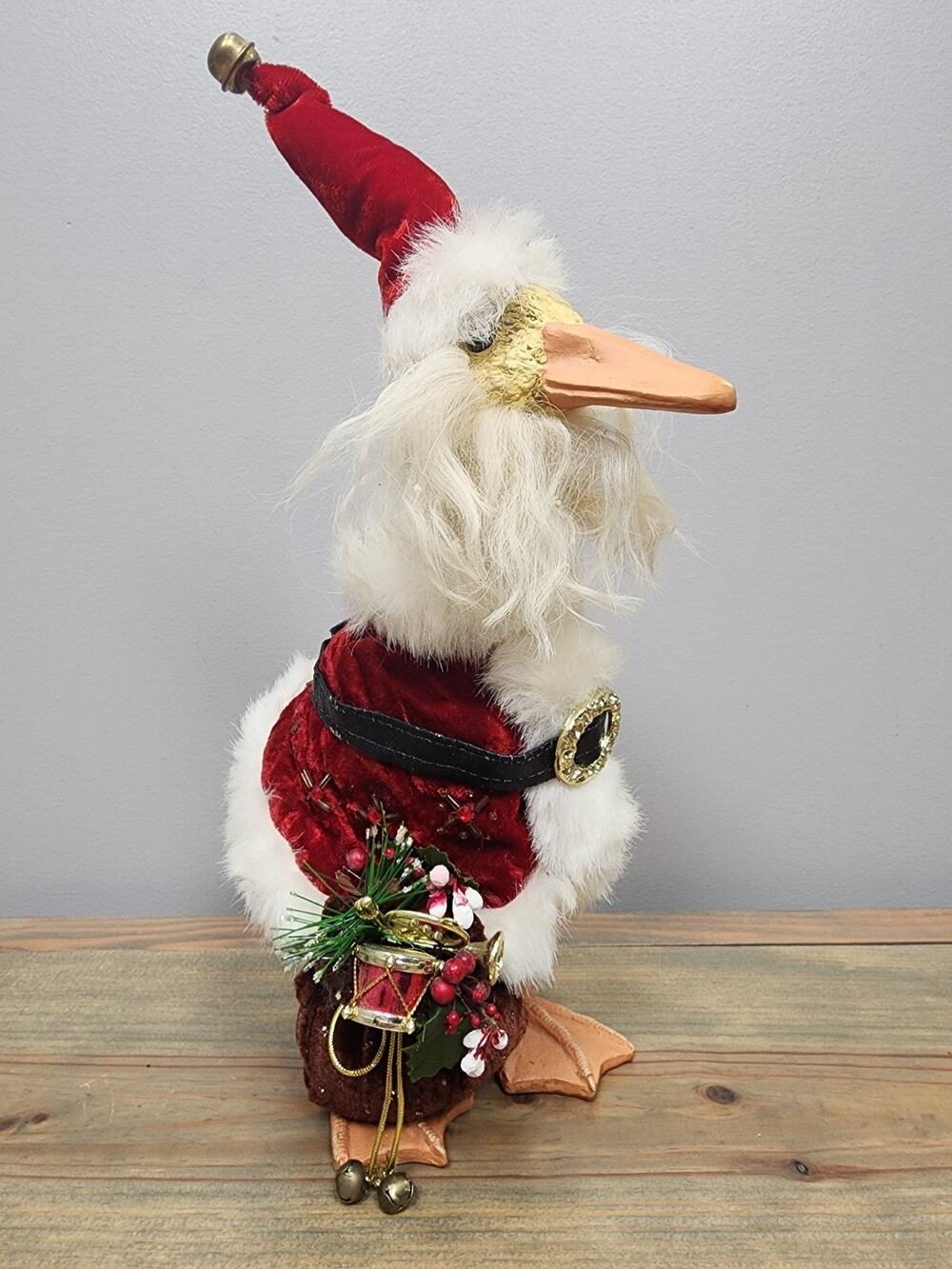 Vintage Grandeur Noel Holiday Duck – Christmas Goose Figurine in Santa Velvet